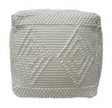 White Woolen Hand Woven Square Pouf, Footstool, Ottoman, Side table | TRD101-Pouf-Parc Decor