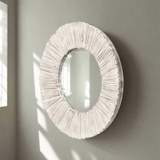 Whitewashed Wood Slat Round Wall Mirror-Wall Mirror-Parc Decor