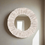 Whitewashed Wood Slat Round Wall Mirror-Wall Mirror-Parc Decor