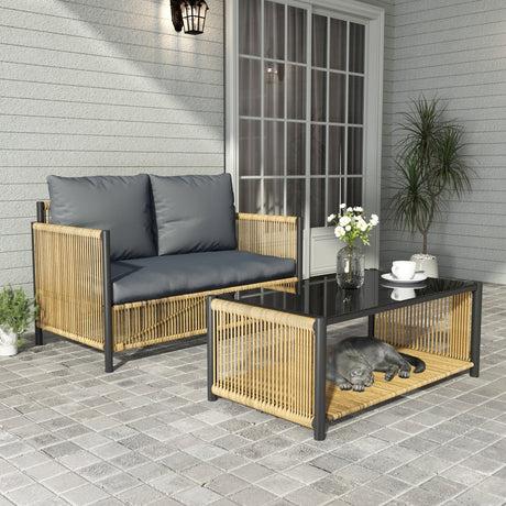 Wicker Outdoor Loveseat Sofa Table Set-Outdoor Furniture-Parc Decor