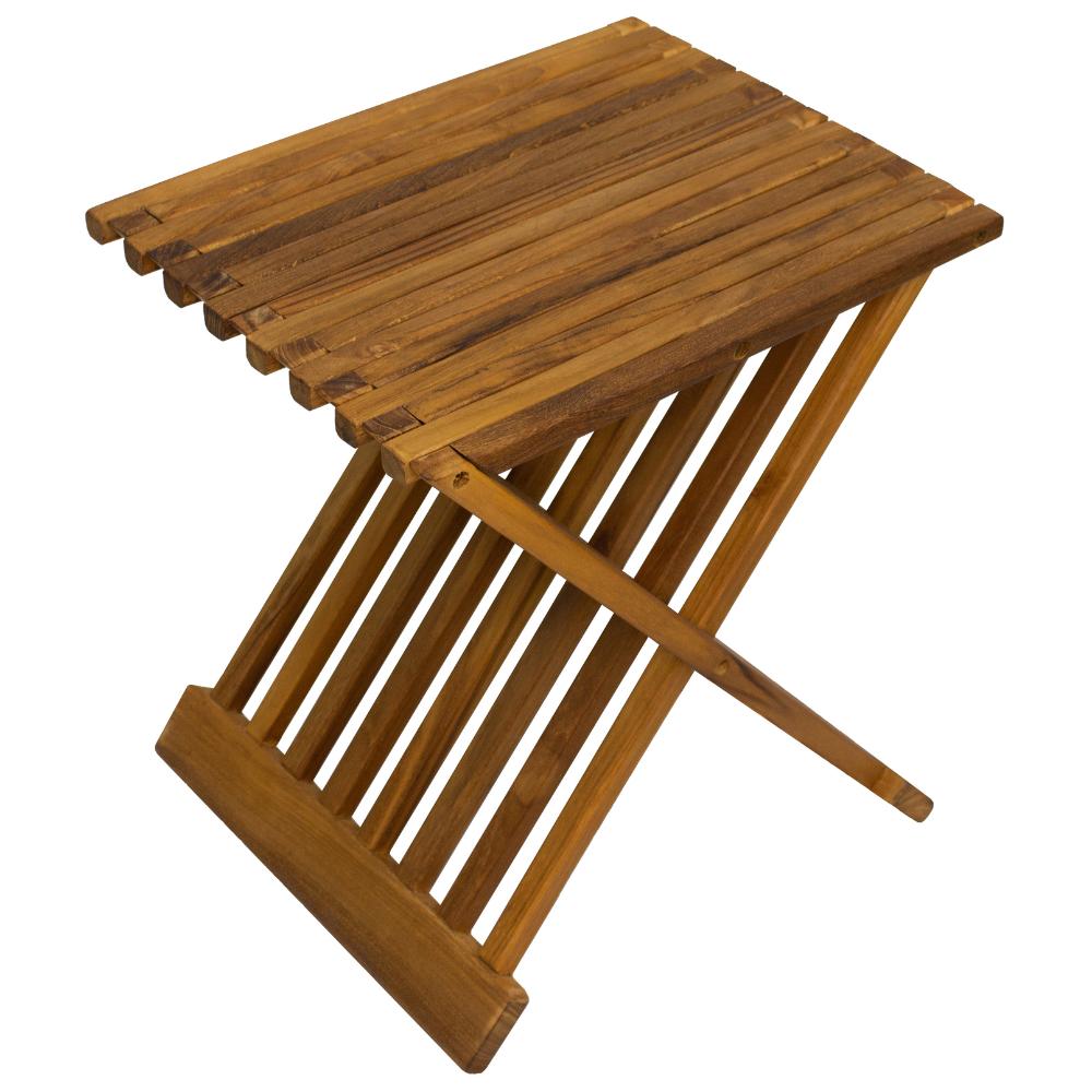 Winchester Teak Shower and Bath Folding Stool with Horizontal Slats-Parc Decor
