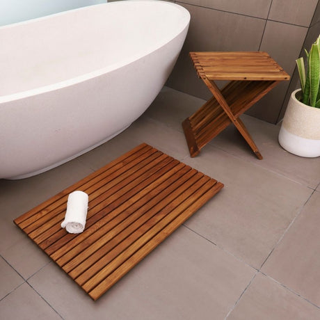 Winchester Teak Shower and Bath Folding Stool with Horizontal Slats-Parc Decor