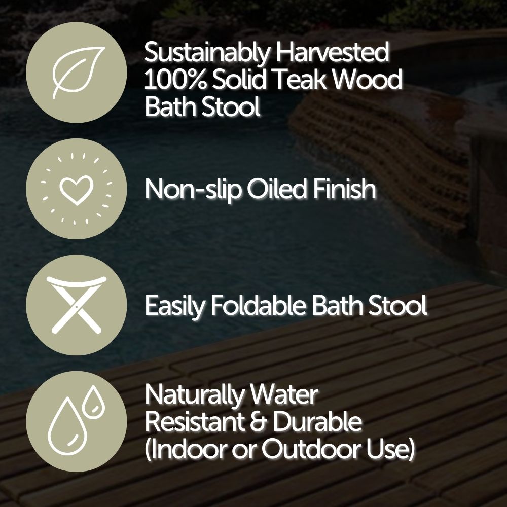 Winchester Teak Shower and Bath Folding Stool with Horizontal Slats-Parc Decor