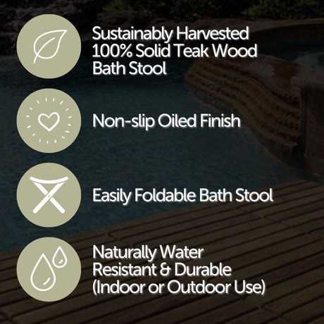 Winchester Teak Shower and Bath Folding Stool with Horizontal Slats-Parc Decor