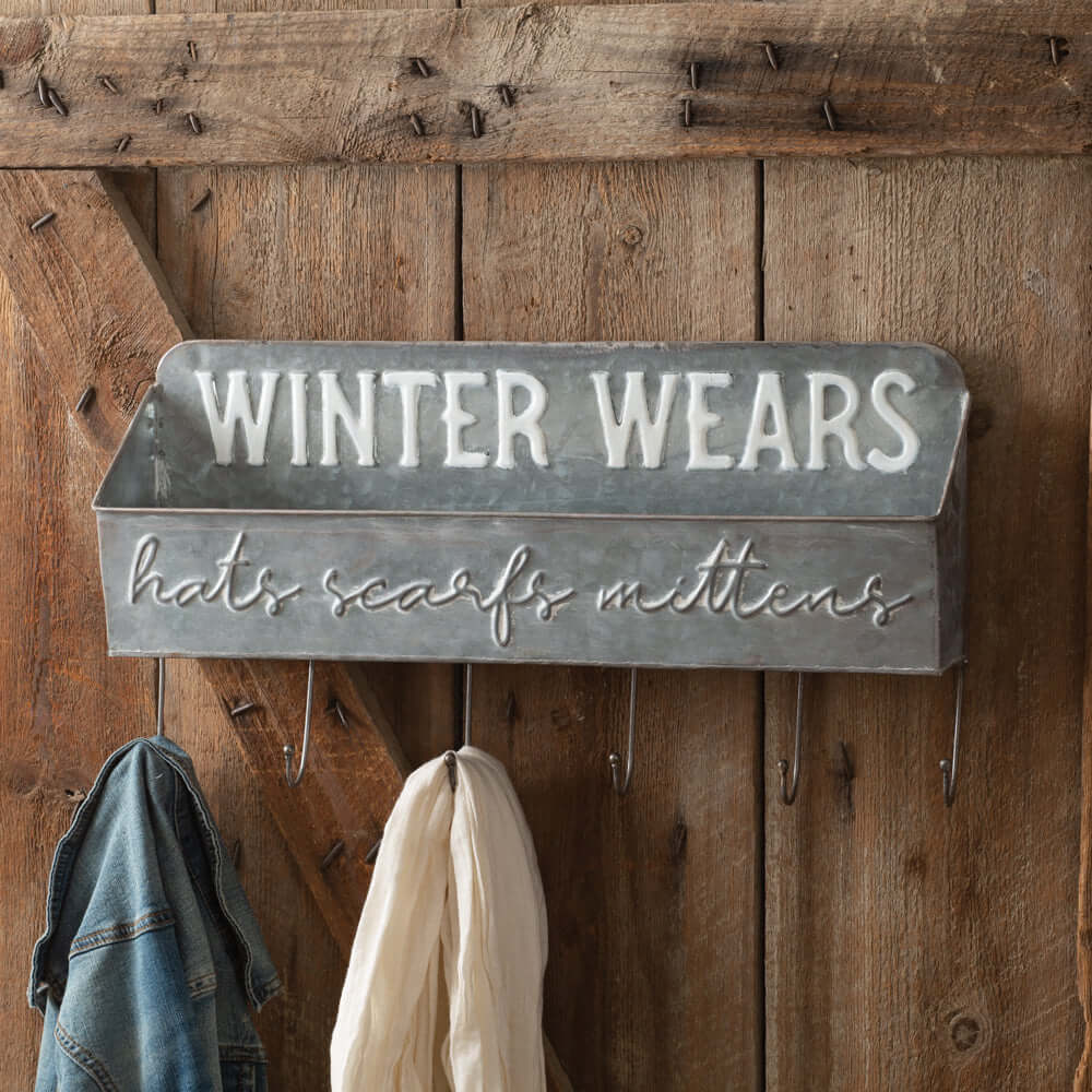 Winter Farmhouse Wall Shelf and Hooks-Wall Decor-Parc Decor