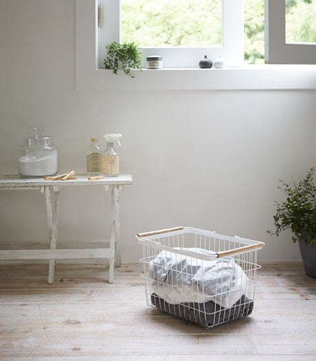 Wire Basket - Two Sizes - Steel + Wood-Laundry Basket-Parc Decor