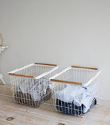 Wire Basket - Two Sizes - Steel + Wood-Laundry Basket-Parc Decor