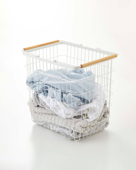 Wire Basket - Two Sizes - Steel + Wood-Laundry Basket-Parc Decor