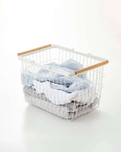 Wire Basket - Two Sizes - Steel + Wood-Laundry Basket-Parc Decor