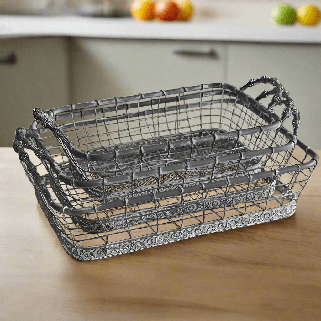 Wire Baskets for Fruit and Vegetable Display (Set of 3)-Storage-Parc Decor