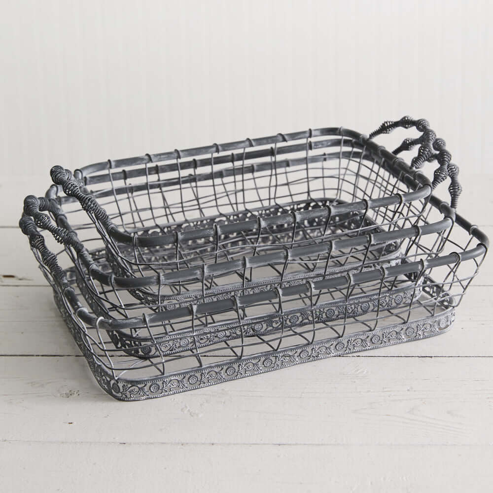 Wire Baskets for Fruit and Vegetable Display (Set of 3)-Storage-Parc Decor