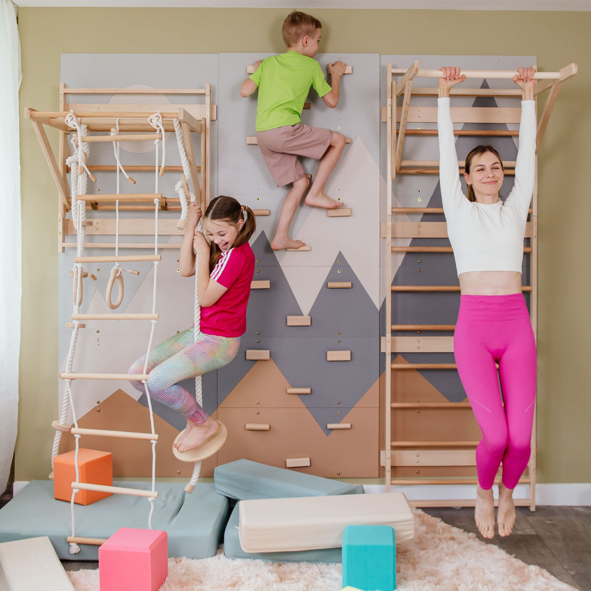 Wood and Hearts 3-in-1 Swedish Ladder Wall Gym for Kids 3+-Climbing Set-Parc Decor
