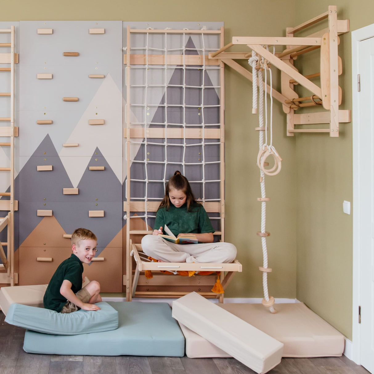 Wood and Hearts 3-in-1 Swedish Ladder Wall Gym for Kids 3+-Climbing Set-Parc Decor