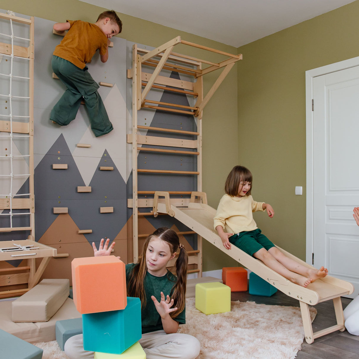 Wood and Hearts 3-in-1 Swedish Ladder Wall Gym for Kids 3+-Climbing Set-Parc Decor