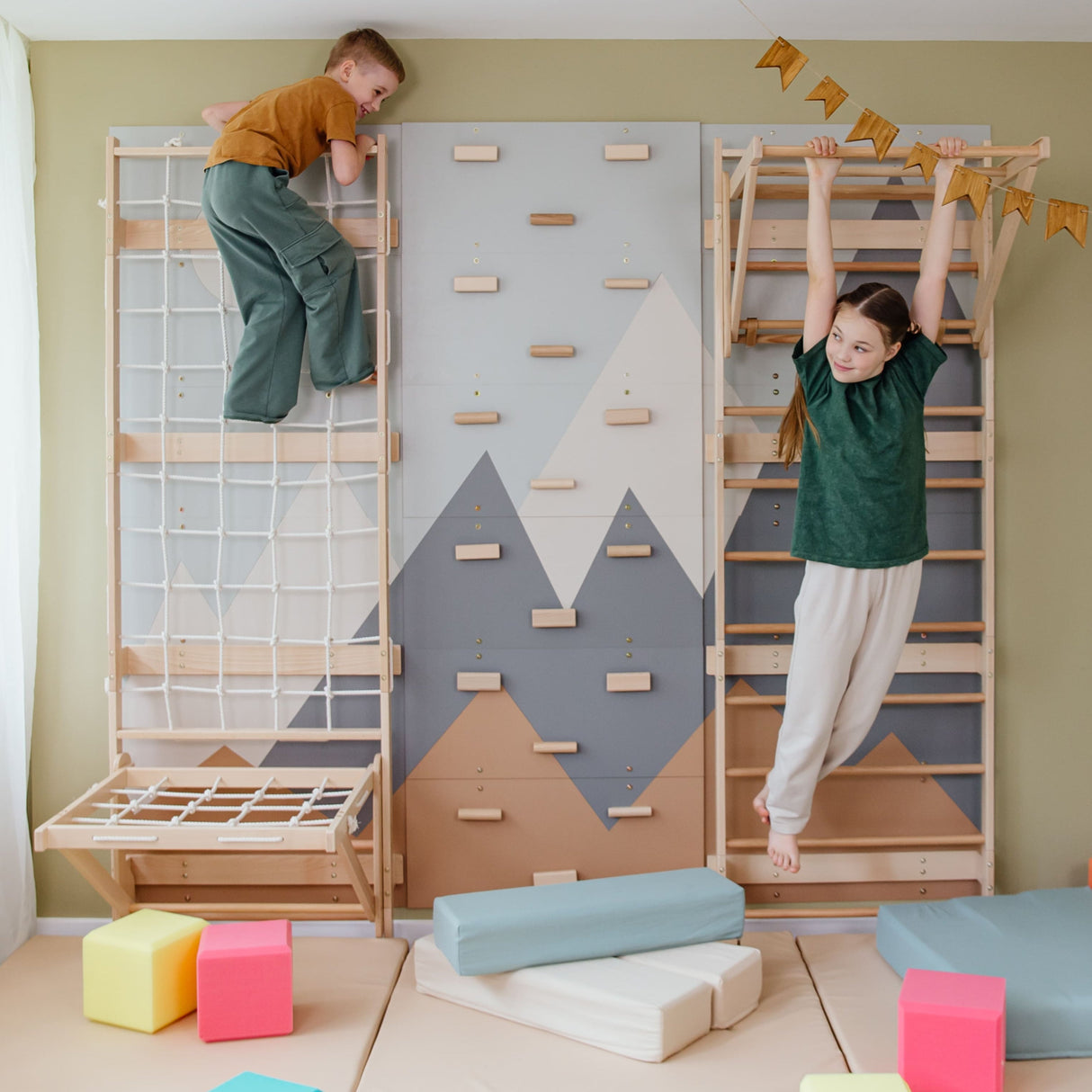 Wood and Hearts 3-in-1 Swedish Ladder Wall Gym for Kids 3+-Climbing Set-Parc Decor