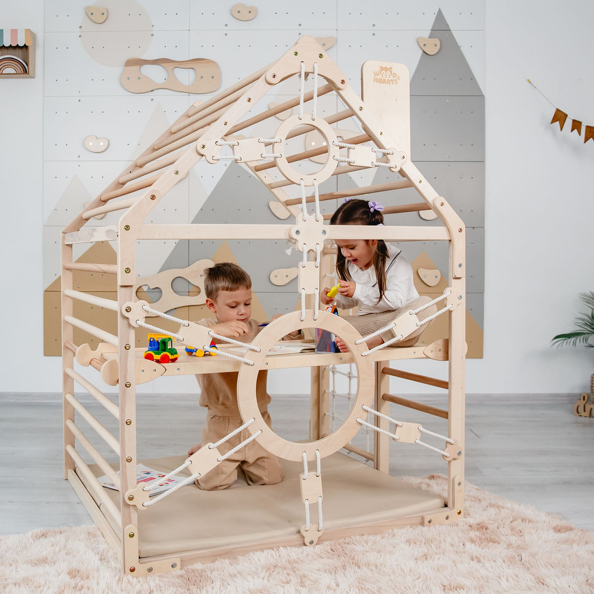 Wood and Hearts Wooden Toddler Climbing Playhouse, Ages 1–6-Playground-Parc Decor