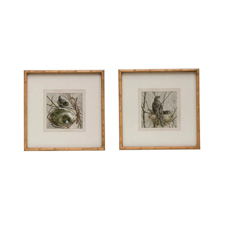 Wood Framed Wall Decor with Bird, Set of 2-Still Life-Parc Decor