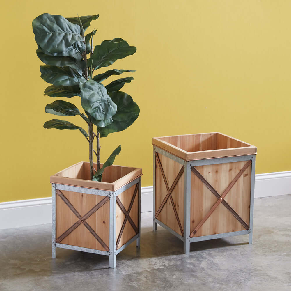 Wood Planter Boxes For Potted Plants (Set of 2)-Planters-Parc Decor