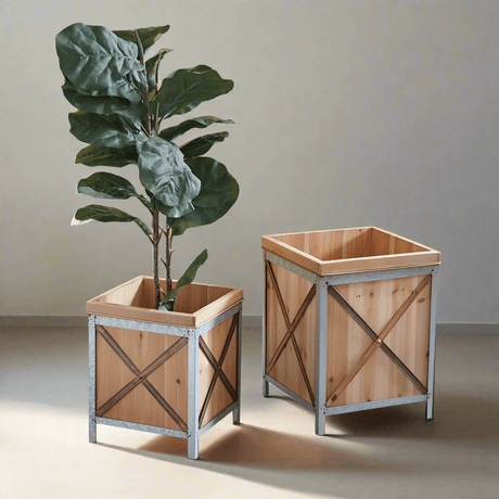 Wood Planter Boxes For Potted Plants (Set of 2)-Planters-Parc Decor