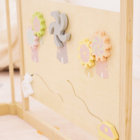 Wooden Baby Playpen with Mirror & Whiteboard Panel – Foldable 63" x 63" Montessori Sensory Play Yard-Parc Decor