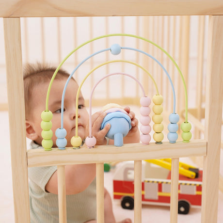 Wooden Baby Playpen with Mirror & Whiteboard Panel – Foldable 63" x 63" Montessori Sensory Play Yard-Parc Decor