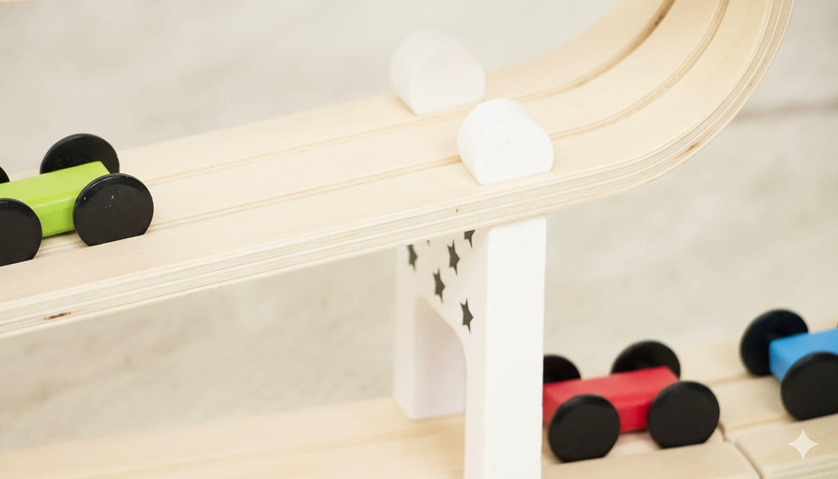 Wooden Car Ramp Racer | 4-Level Montessori Race Track Toy for Toddlers with Cars