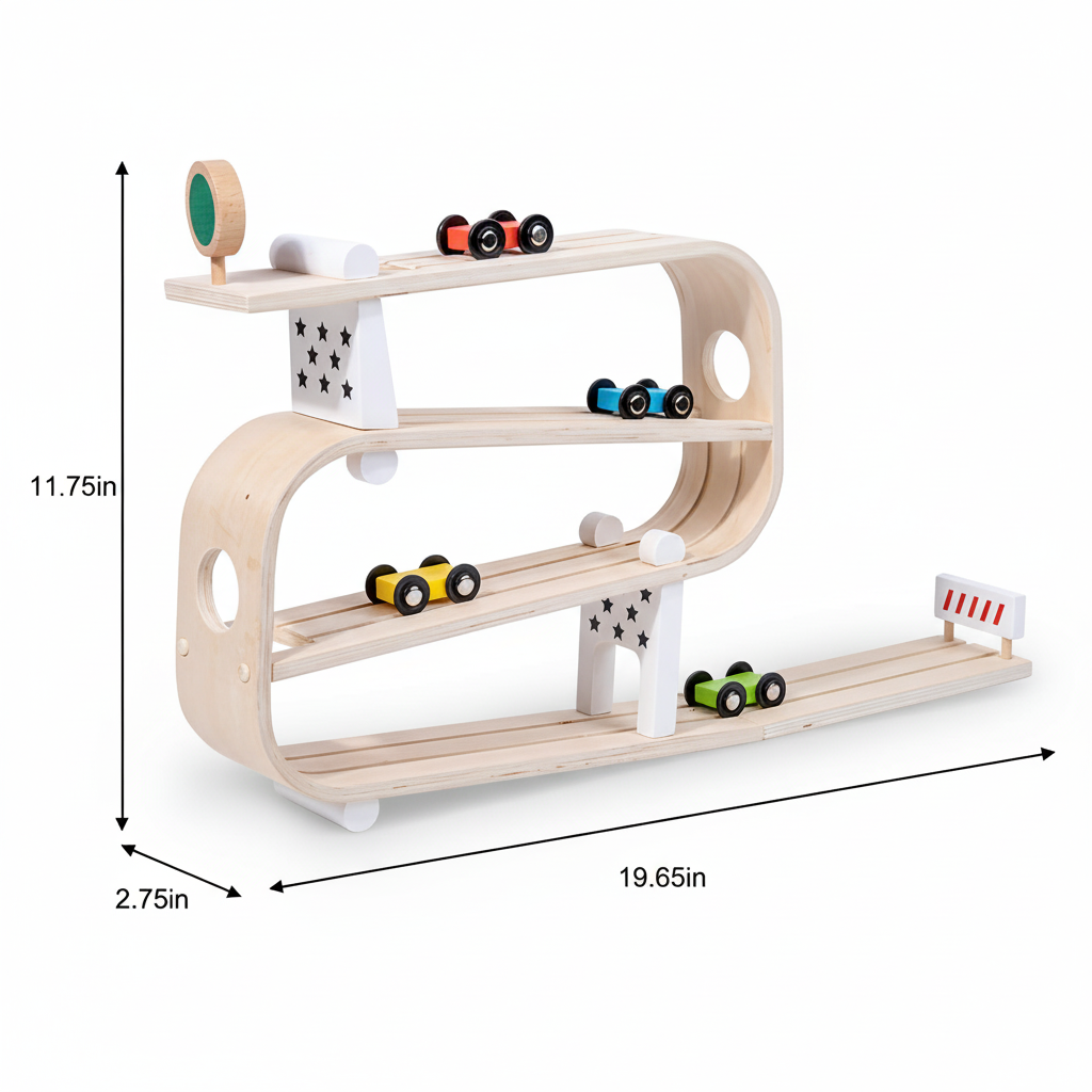 Wooden Car Ramp Racer | 4-Level Montessori Race Track Toy for Toddlers with Cars