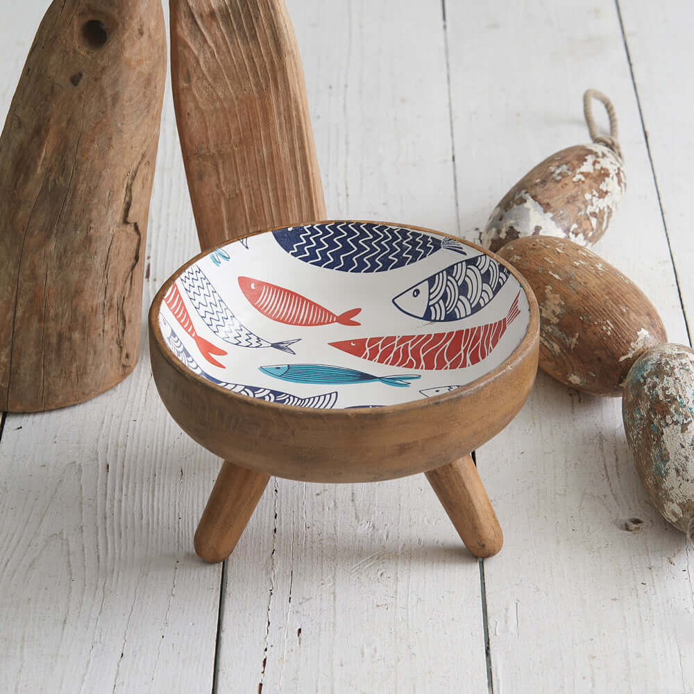 Wooden Mid-Century Modern Bowl with Fish-Kitchenware-Parc Decor