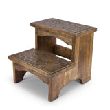 Wooden Step Stool with Decorative Metal Inlay-Step Stool-Parc Decor