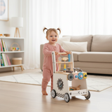 Wooden Tool Walker for Kids 3+ | Push Wagon with Toy Tool Set, Gears, Clock & Storage