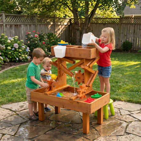 Wooden Water Table for Toddlers | Outdoor Sensory Play Table with 2 Buckets