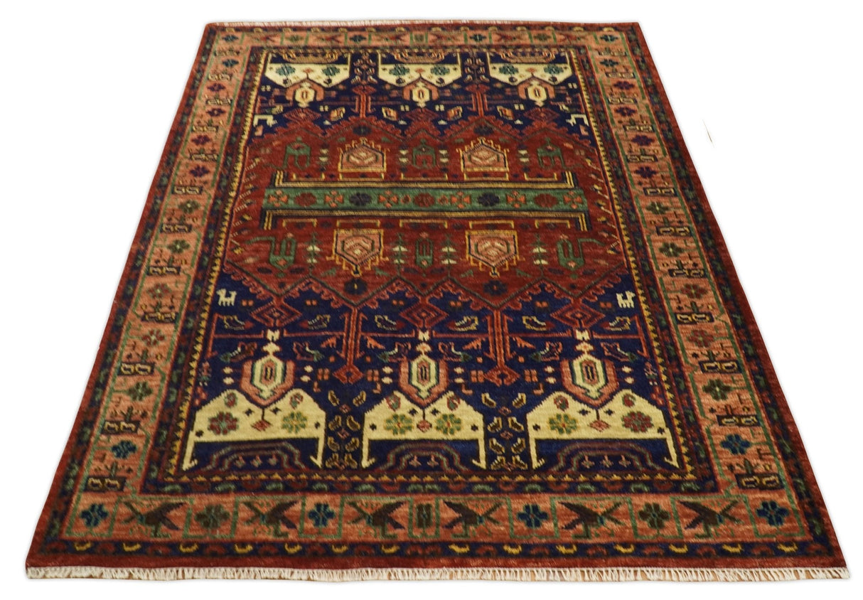 Wool Traditional Antique Style Wool Red and Blue Area Rug