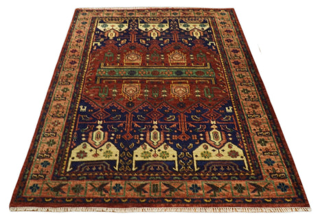 Wool Traditional Antique Style Wool Red and Blue Area Rug