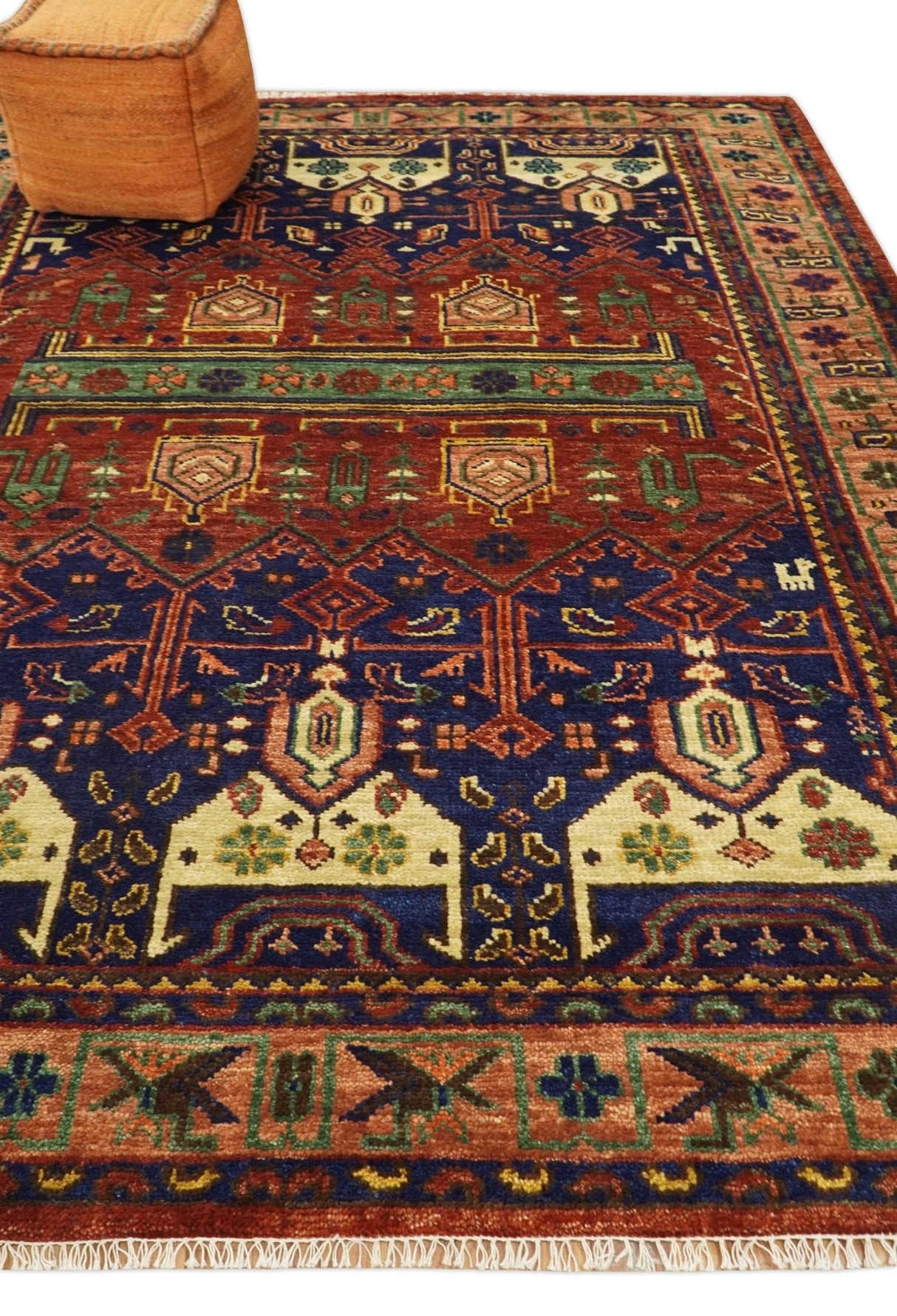 Wool Traditional Antique Style Wool Red and Blue Area Rug