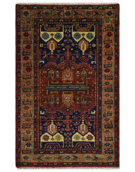 Wool Traditional Antique Style Wool Red and Blue Area Rug