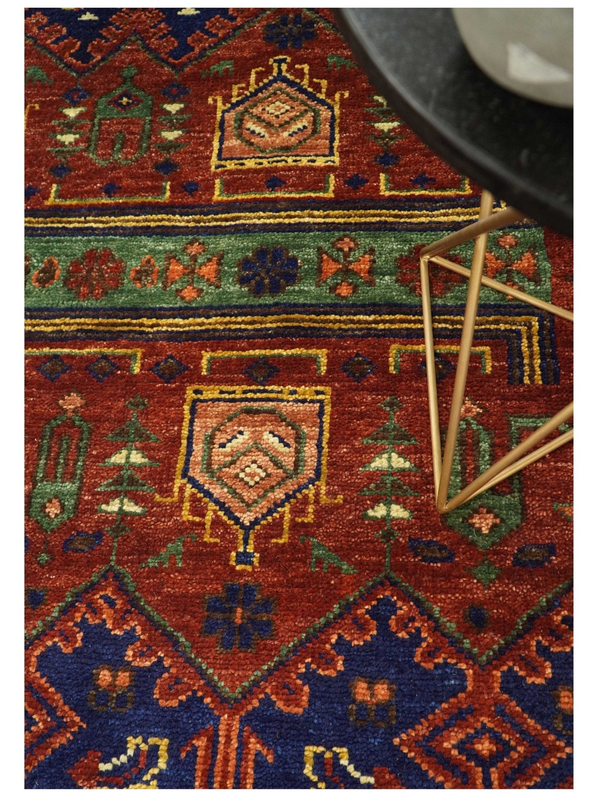 Wool Traditional Antique Style Wool Red and Blue Area Rug