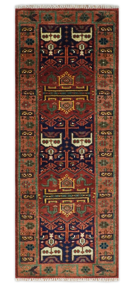 Wool Traditional Antique Style Wool Red and Blue Area Rug