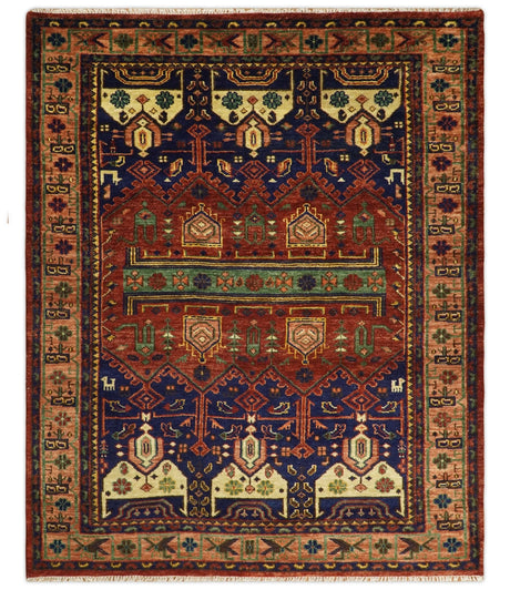 Wool Traditional Antique Style Wool Red and Blue Area Rug