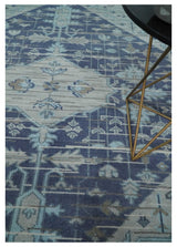 Woolen 8x10 Navy Blue and Beige Traditional Hand Knotted Wool Area Rug