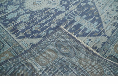 Woolen 8x10 Navy Blue and Beige Traditional Hand Knotted Wool Area Rug