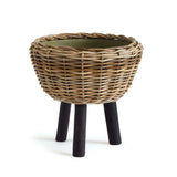 Woven Rattan Planter with Plastic Pot and Wood Legs-Plant Stand-Parc Decor