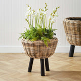 Woven Rattan Planter with Plastic Pot and Wood Legs-Plant Stand-Parc Decor