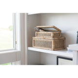 Woven Rattan & Wood Display Boxes with Glass Lid, Set of 2-Boxes-Parc Decor