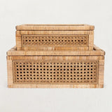 Woven Rattan & Wood Display Boxes with Glass Lid, Set of 2-Boxes-Parc Decor