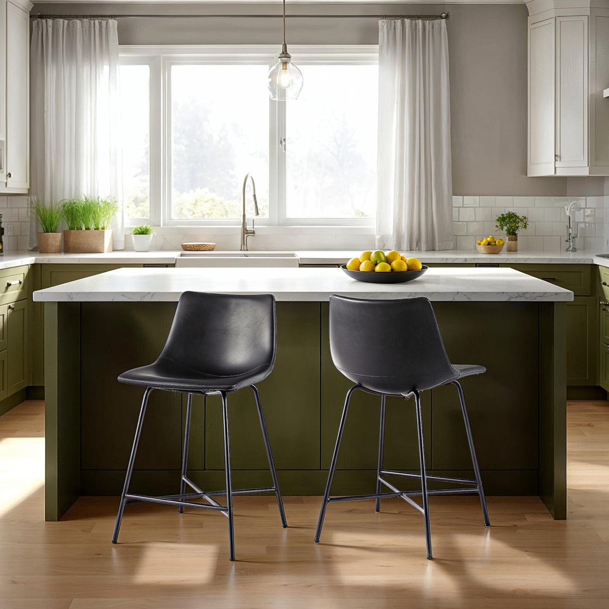 Xuma Urban Industrial Faux Leather Seating Collection (Dining Chair or Counter Stool), Set of 2-Dining / Kitchen-Parc Decor