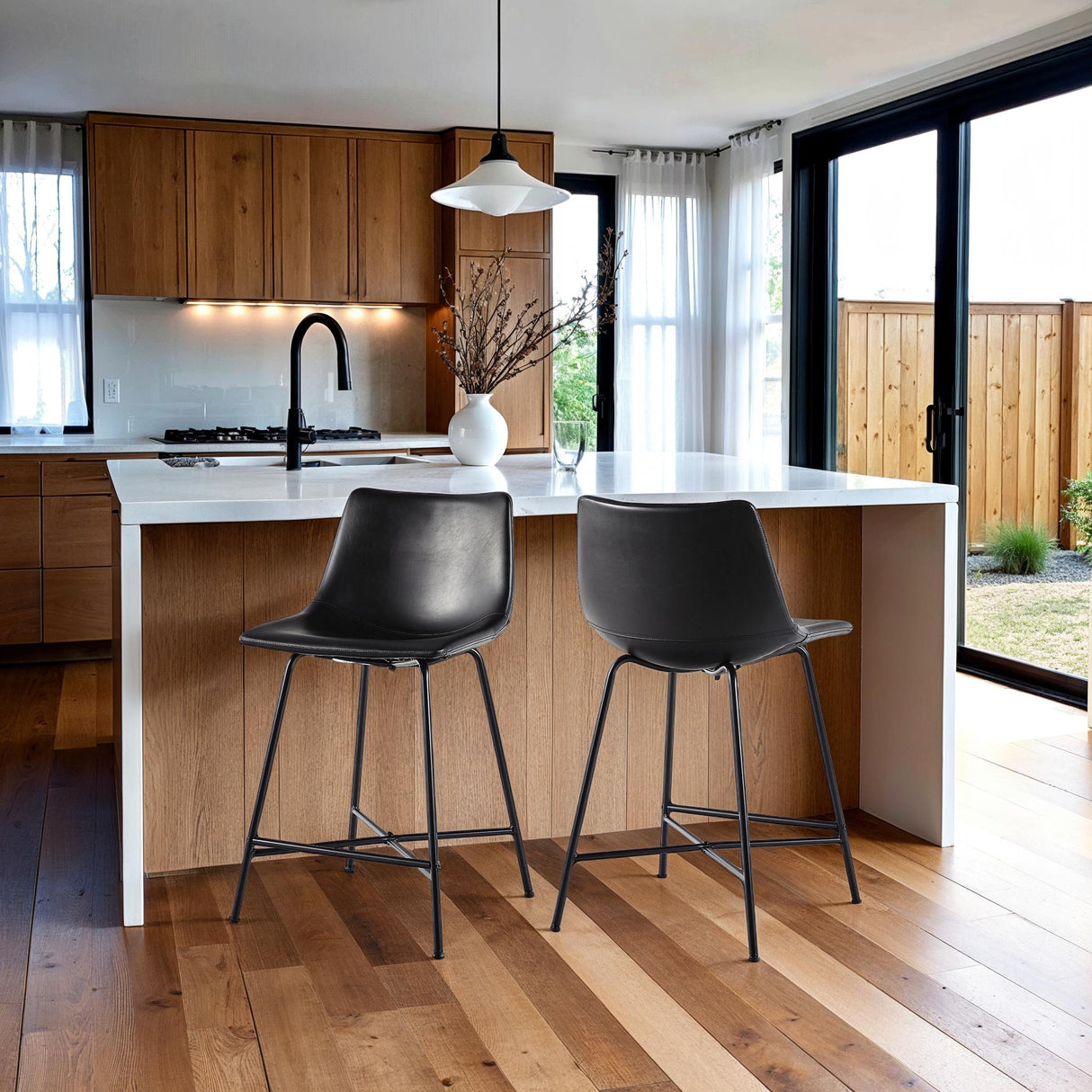 Xuma Urban Industrial Faux Leather Seating Collection (Dining Chair or Counter Stool), Set of 2-Dining / Kitchen-Parc Decor