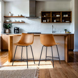 Xuma Urban Industrial Faux Leather Seating Collection (Dining Chair or Counter Stool), Set of 2-Dining / Kitchen-Parc Decor