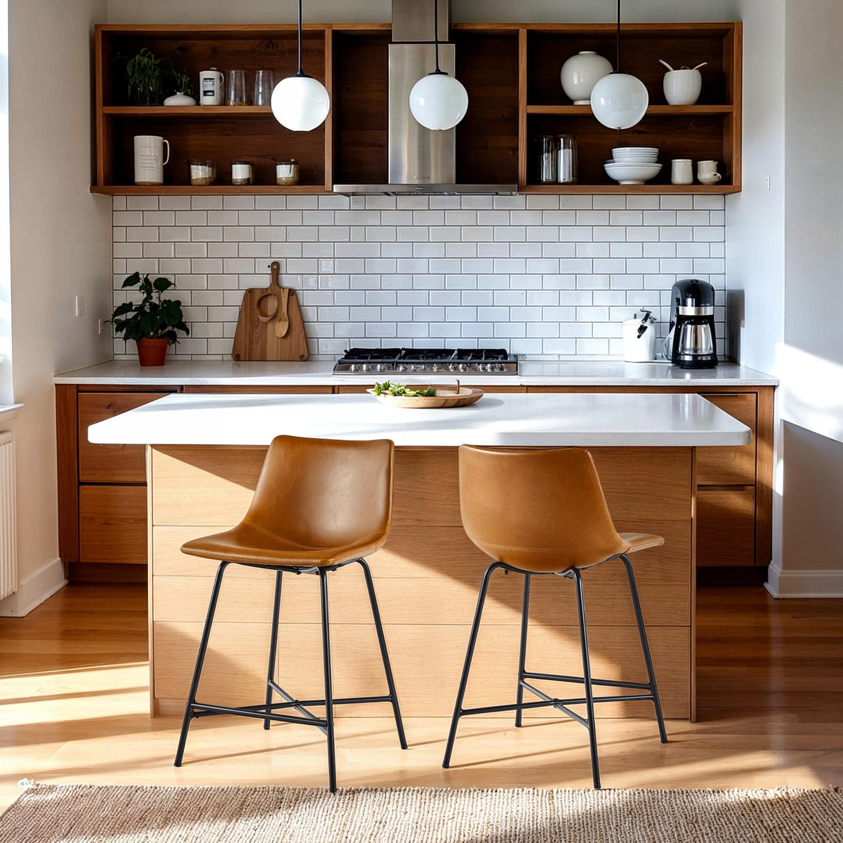 Xuma Urban Industrial Faux Leather Seating Collection (Dining Chair or Counter Stool), Set of 2-Dining / Kitchen-Parc Decor