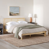 Yasmina Solid Wood Rattan Paneled Platform Bed (Queen or King)-Bedroom-Parc Decor