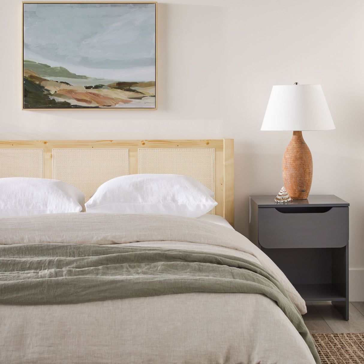 Yasmina Solid Wood Rattan Paneled Platform Bed (Queen or King)-Bedroom-Parc Decor